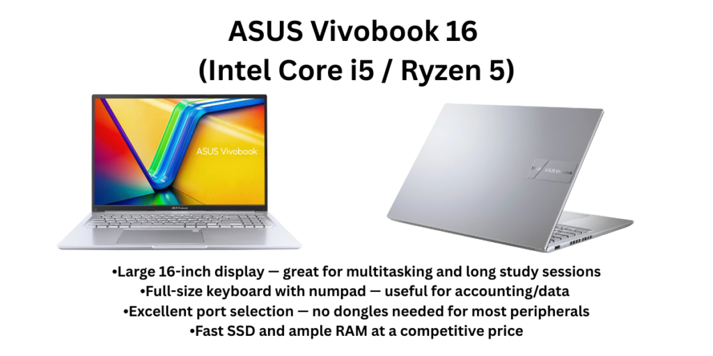 ASUS Vivobook 16 (Intel Core i5 Ryzen 5) Student's Laptop