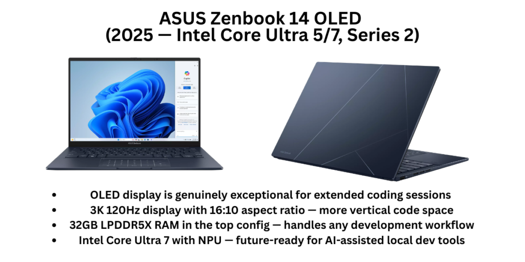 ASUS Zenbook 14 OLED (2025 — Intel Core Ultra 57, Series 2) for developers