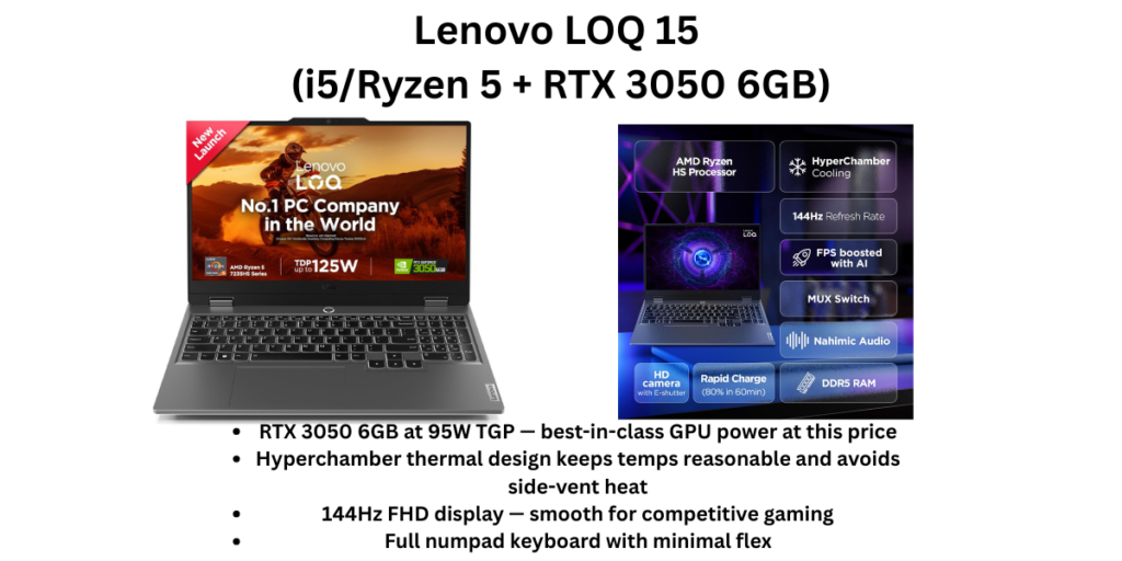 Lenovo LOQ 15 (i5Ryzen 5 + RTX 3050 6GB) Gaming Laptop