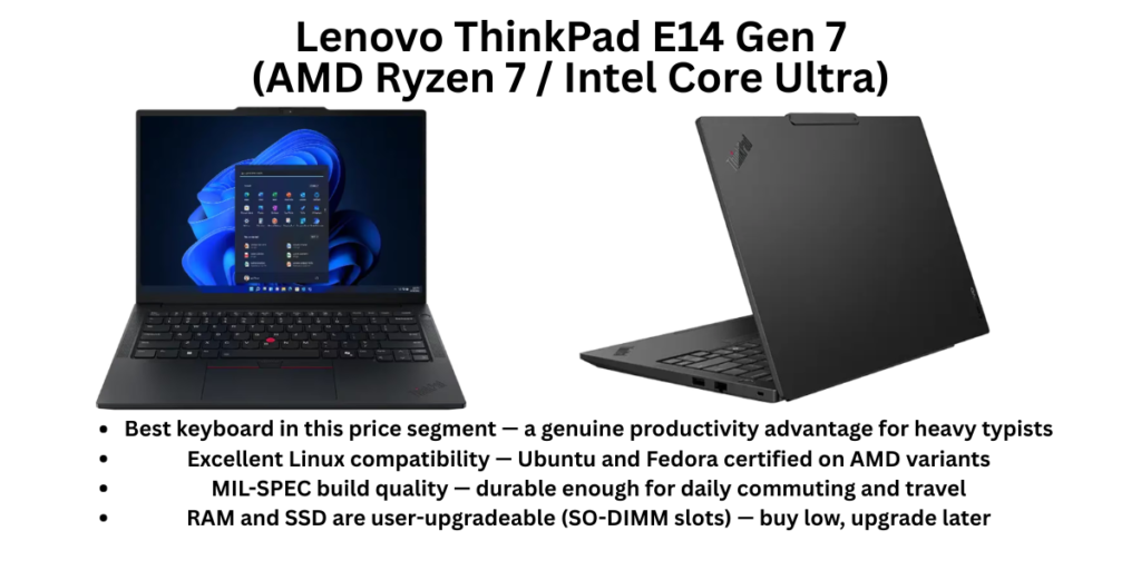 Lenovo ThinkPad E14 Gen 7 (AMD Ryzen 7 Intel Core Ultra) for developers