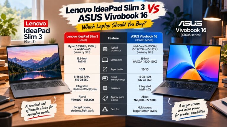 Lenovo IdeaPad Slim 3 (Gen 8 — Ryzen 5 i5) vs ASUS Vivobook 16 (Intel Core i5 Ryzen 5)